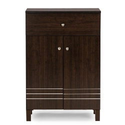 Baxton Studio Felda Dark Brown Modern Shoe Cabinet with 2 Doors and Drawer
